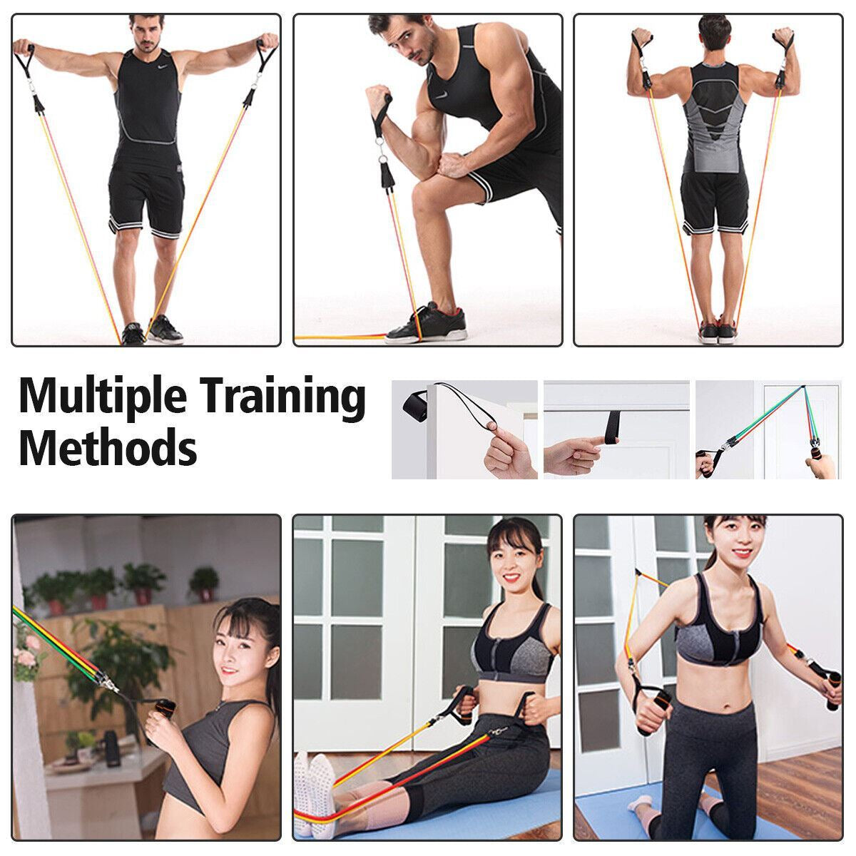 11 PCS Resistance Band Set Yoga Pilates Abs Exercise Fitness Tube Workout Bands